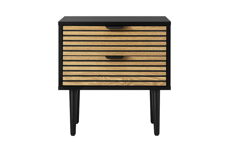 Oikiture 2PCS Bedside Table 2 Drawers Side Table Storage Unit Black