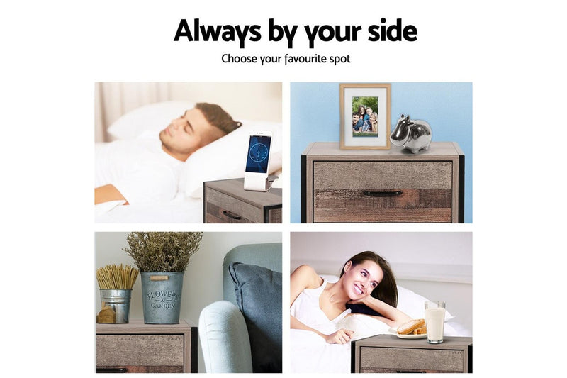 Artiss Bedside Table 2 Drawers - BARNLY