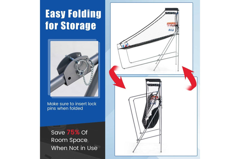 Costway Foldable Basketball Arcade Game Double Shooting Machine 4 Players w/8 Playing Modes&4 Balls