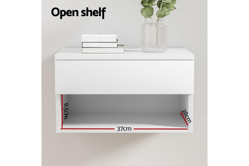 Artiss Floating Bedside Table Nightstand Drawer White