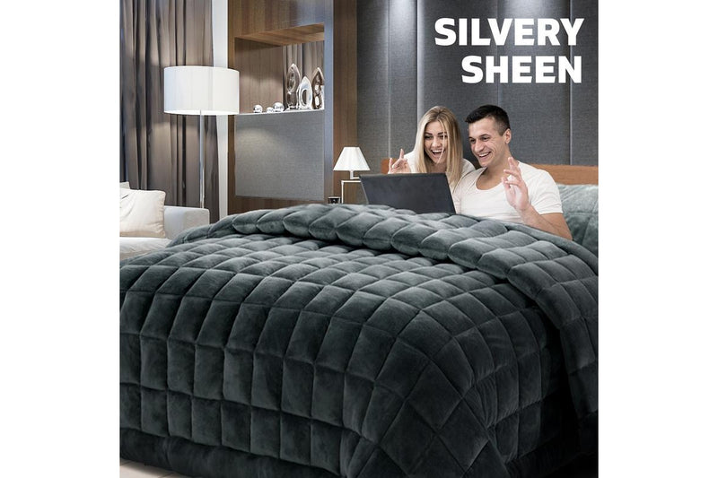 Super King Bedding Faux Mink Quilt Comforter Fleece Throw Blanket Charcoal