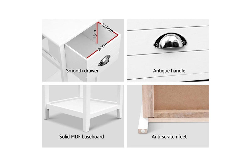 Artiss Bedside Table Vintage - THYME White