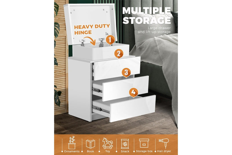 Oikiture Bedside Tables Set of 2 LED Nightstand White