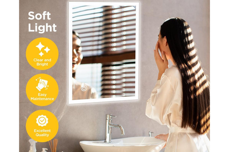 Viviendo LED Bathroom Rectangular Vanity Mirror Light Dimmable Anti-Fog Wall Mounted Touch switch Mirror Light - 60 x 80cm