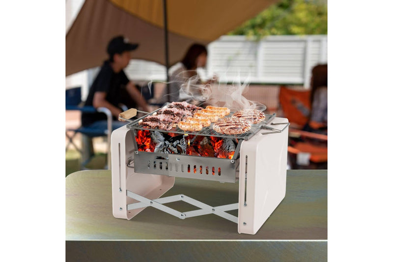 Costway Portable Charcoal Grill Folding BBQ Grill Outdoor Camping Grill w/Foldable Body & Charcoal Box Beige