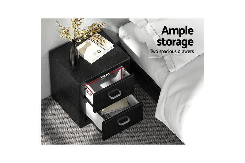 Artiss Bedside Table 2 Drawers Side Table Leather - CADEN Black