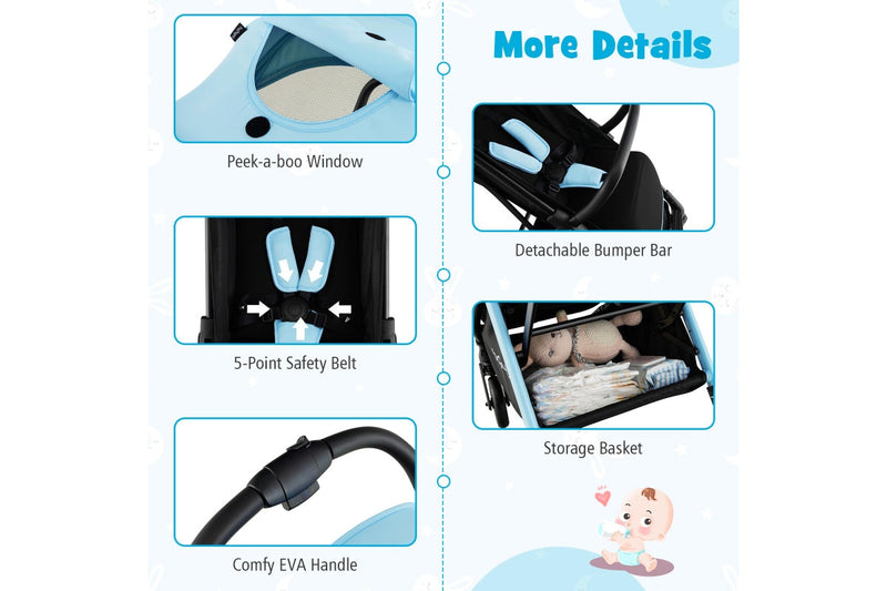 Costway Portable Stroller Prams Adjustable Pushchair w/Canopy & Storage Basket, Blue