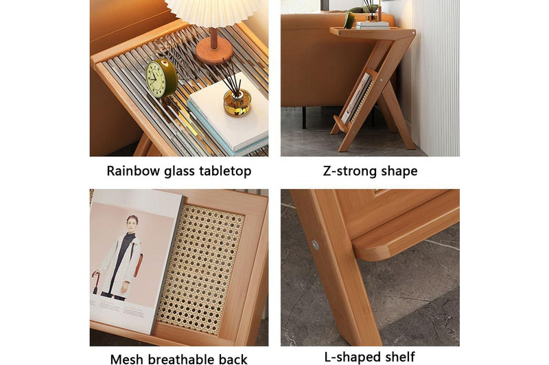 Boho Rattan Side Table with Storage - Indoor/Outdoor