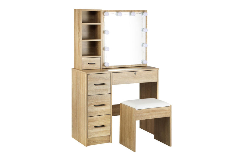 Oikiture Dressing Table Slide Mirror Stool Set(Natural)