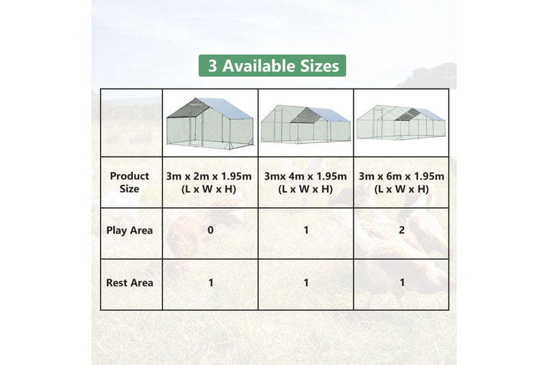 Costway Large Chicken Coop 2x3x1.95m Walk-in Cage Run Rabbit Hutch Outdoor Bunny Hen House Ferret Pet Enclosure Galvanized Steel