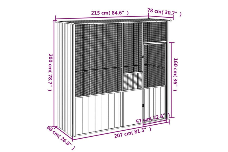 Bird Cage Grey 215x78x200 cm Galvanised Steel vidaXL