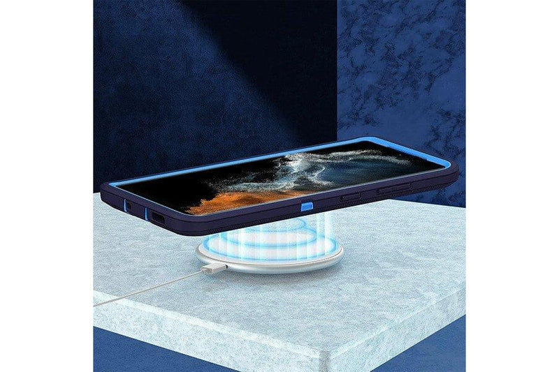 For Samsung Galaxy S22 Ultra Case Drop Resistant Defender Tradies Heavy Duty Rugged Shockproof Tough Cover (Navy Blue /Blue)