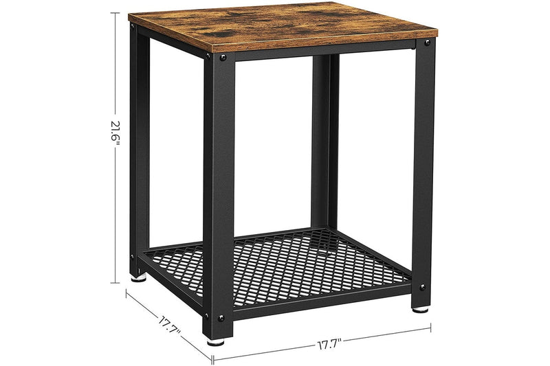 2-Tier Side Table with Storage Shelf with Metal Frame, Rustic Brown