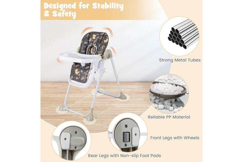 Costway Foldable Highchair w/Soft Cushion, 5-Point Harness Black