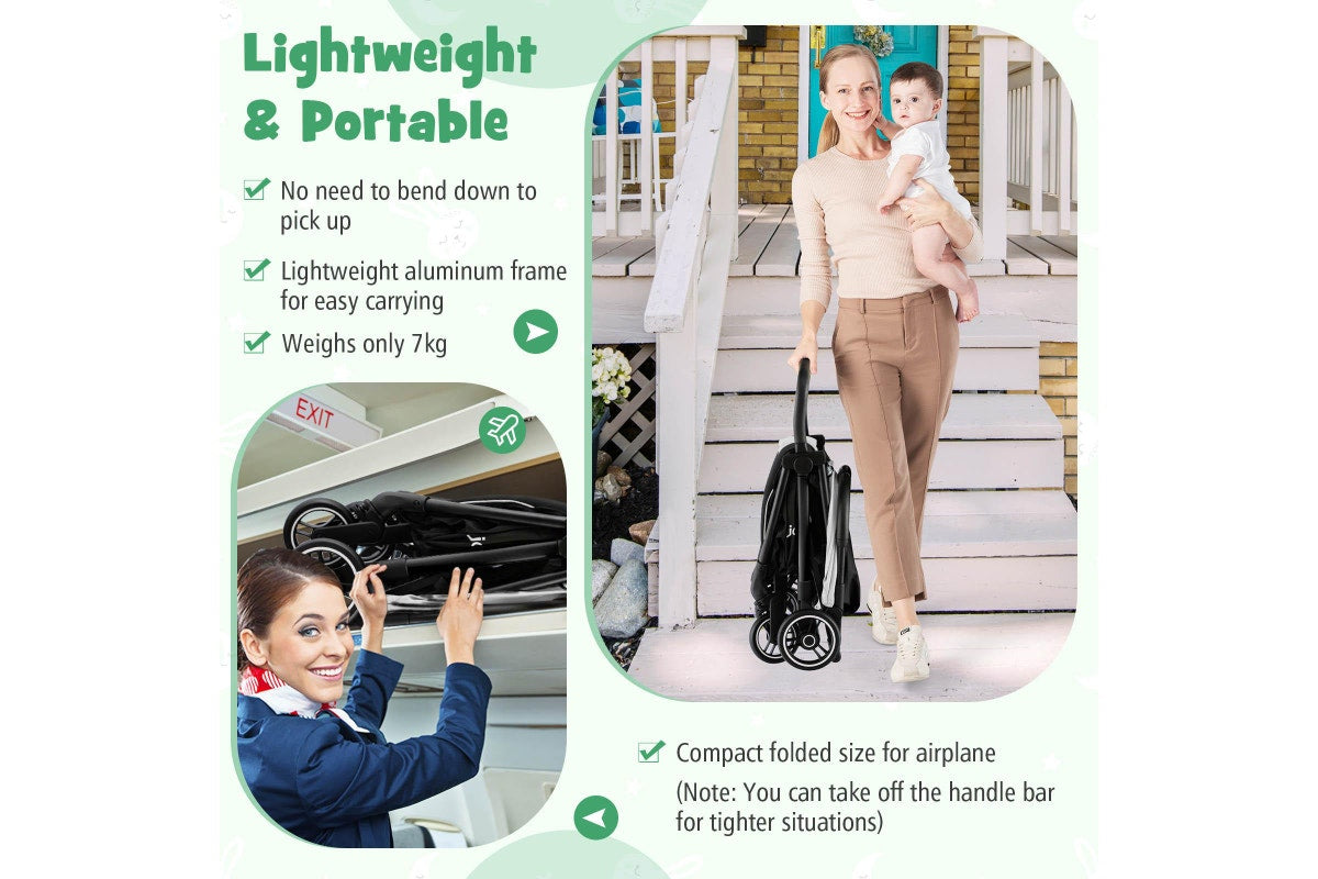 Giantex Folding Infant Stoller Portable Baby Stroller w/ Adjustable Canopy Self-Standing Gravity Folding Design Grey