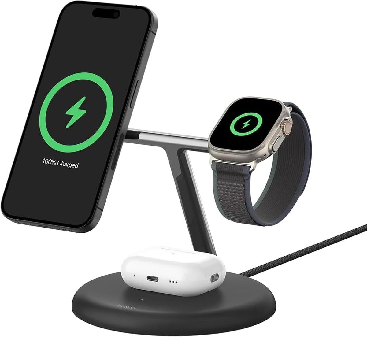 Belkin BoostCharge Pro Qi2 3 in 1 Charging Stand 15W Apple Devices Black