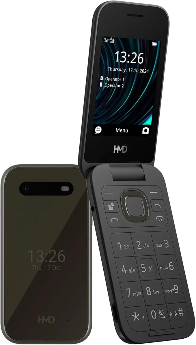HMD 2660 Flip Mobile Phone (2.8 Inch Main Display, 1.77 Inch Second Display, 4G + 4G, Bluetooth, 128 MB, 1450 mAh Battery, FM Radio, MP3 Player, 0.3 MP Camera) Charcoal