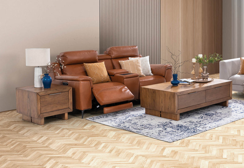 ARISTOTLE Leather 2 Seater Sofa with Console and 2 Inbuilt Electric Recliners