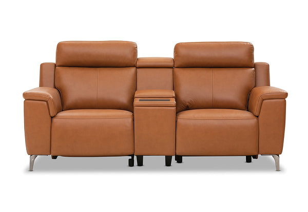 ARISTOTLE Leather 2 Seater Sofa with Console and 2 Inbuilt Electric Recliners