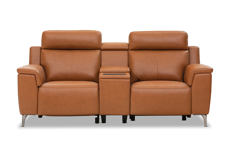 ARISTOTLE Leather 2 Seater Sofa with Console and 2 Inbuilt Electric Recliners