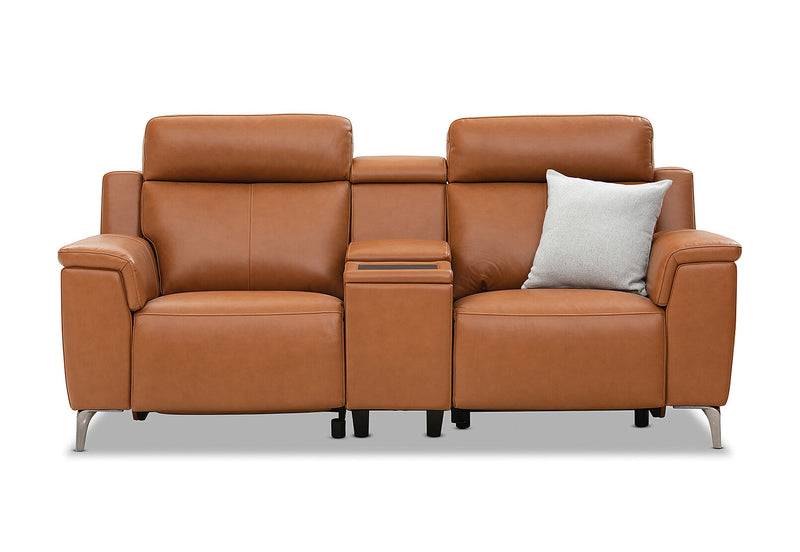 ARISTOTLE Leather 2 Seater Sofa with Console and 2 Inbuilt Electric Recliners