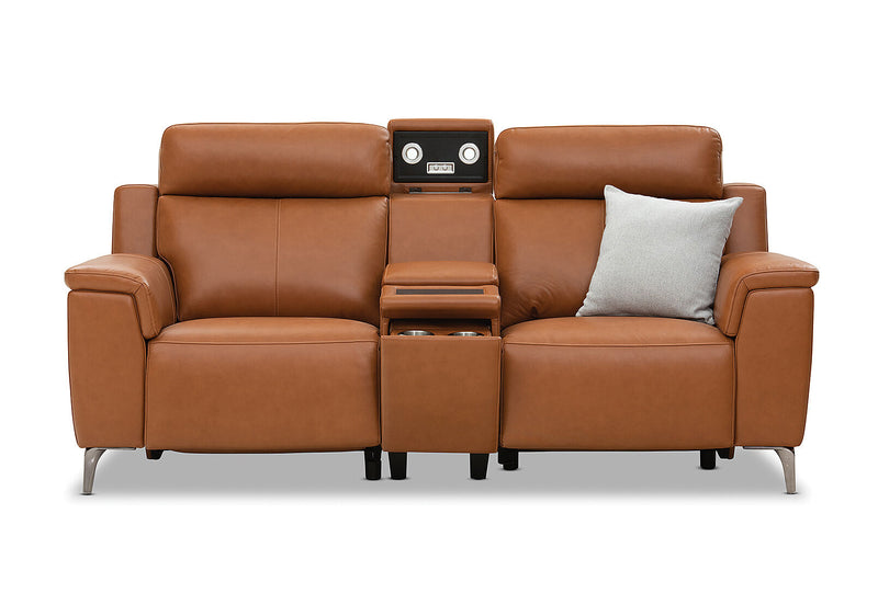 ARISTOTLE Leather 2 Seater Sofa with Console and 2 Inbuilt Electric Recliners