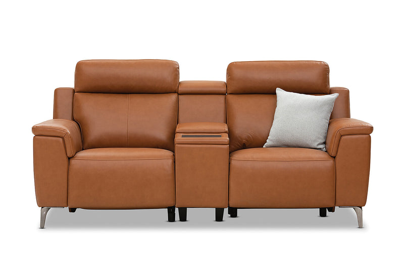 ARISTOTLE Leather 2 Seater Sofa with Console and 2 Inbuilt Electric Recliners
