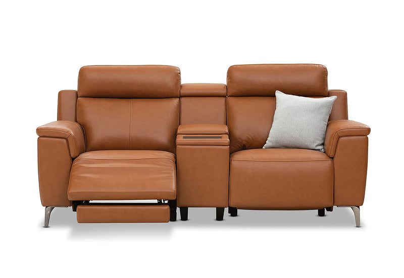 ARISTOTLE Leather 2 Seater Sofa with Console and 2 Inbuilt Electric Recliners