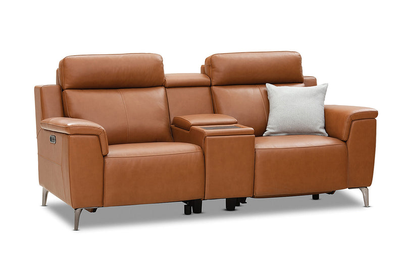 ARISTOTLE Leather 2 Seater Sofa with Console and 2 Inbuilt Electric Recliners