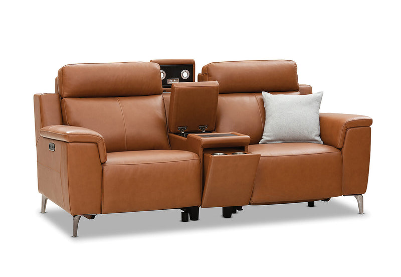 ARISTOTLE Leather 2 Seater Sofa with Console and 2 Inbuilt Electric Recliners
