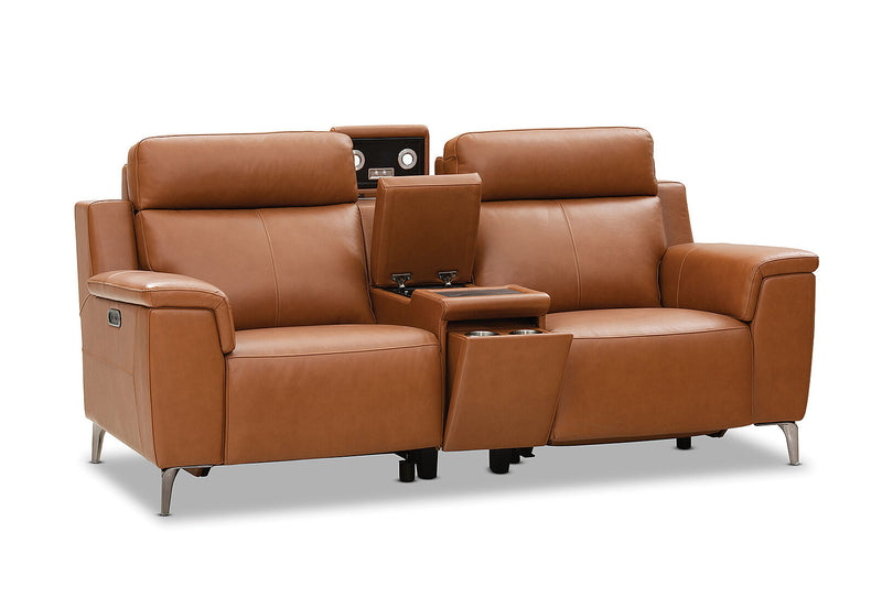 ARISTOTLE Leather 2 Seater Sofa with Console and 2 Inbuilt Electric Recliners