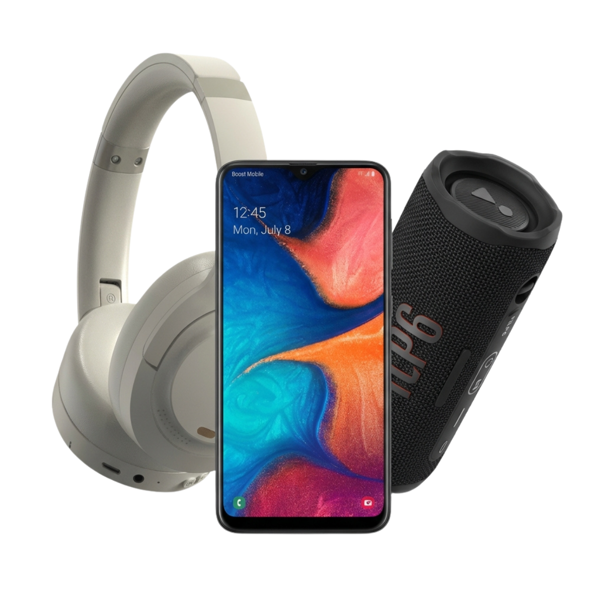 Samsung A20 + Speaker + Headphones