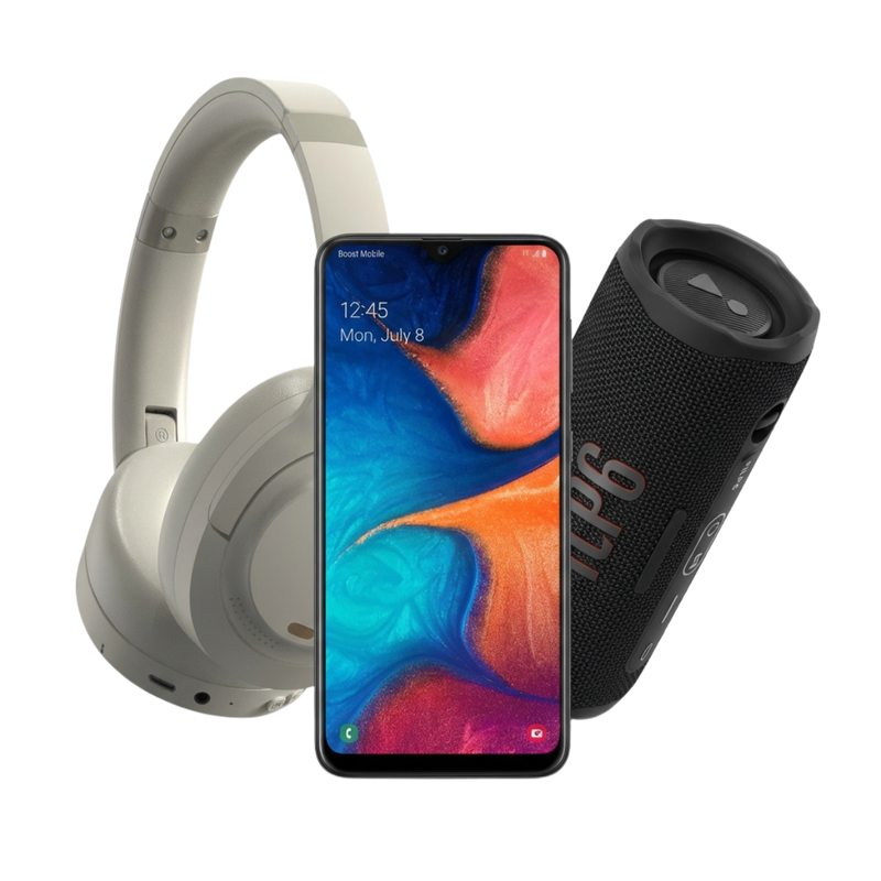 Samsung A20 + Speaker + Headphones