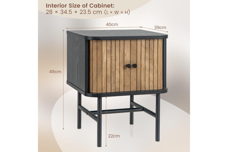 Giantex Modern Nightstand Bedside Storage Table w/Sliding Doors & Metal Legs Floor Side Table Bedroom Living Room Black