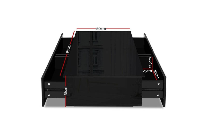 Artiss Modern Coffee Table 4 Storage Drawers High Gloss Living Room Furniture Black Bedside Tables