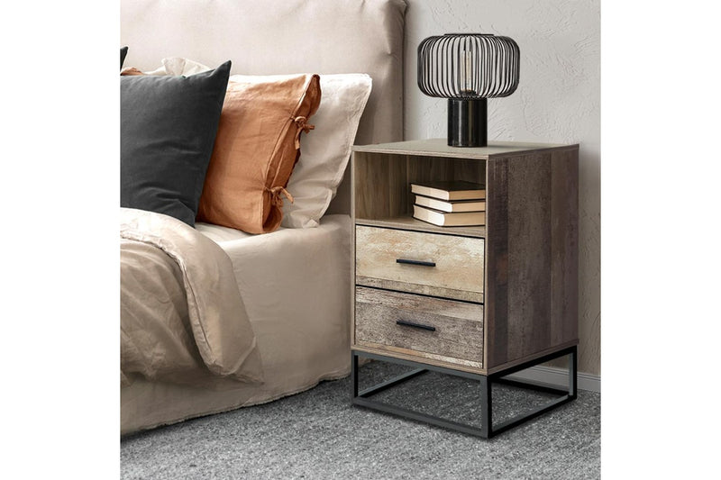 Artiss Bedside Table 2 Drawers with Shelf - BADAN