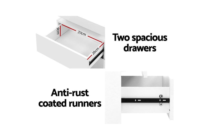 Artiss Bedside Table LED 2 Drawers Lift-up Storage - COLEY White