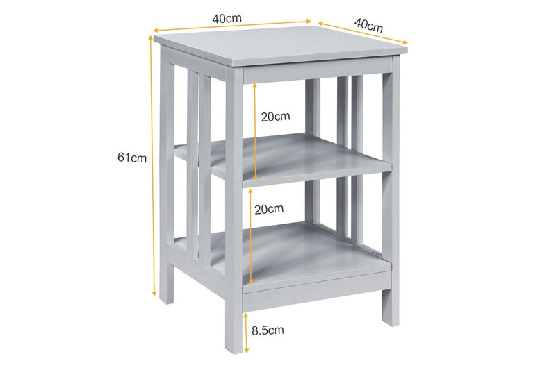 Giantex 3-Tier Bedside Table Nightstand Storage Display Shelf End Table, Grey