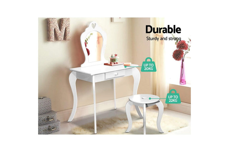 Keezi Kids Dressing Table Stool Set Vanity Mirror Princess Children Makeup White