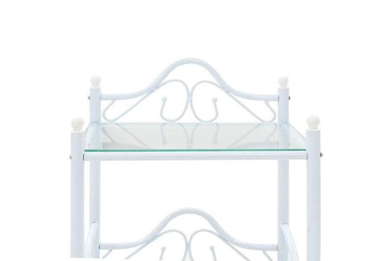 Bedside Table Steel And Tempered Glass 45X30.5X60 Cm White Bedside Tables