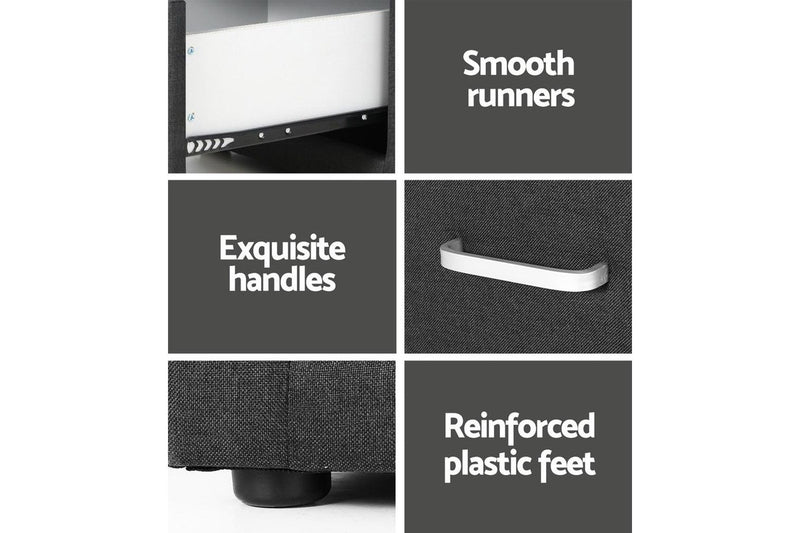 Artiss Bedside Table 2 Drawers Fabric - CADEN Charcoal