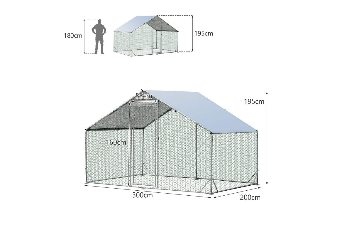Costway Large Chicken Coop 2x3x1.95m Walk-in Cage Run Rabbit Hutch Outdoor Bunny Hen House Ferret Pet Enclosure Galvanized Steel