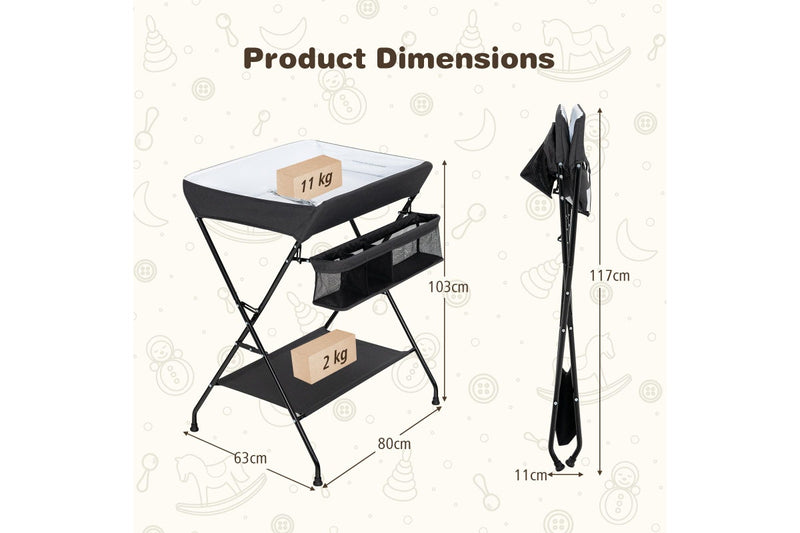 Giantex Baby Change Table Folding Nursery Organizer Diaper Changing Station Storage Basket & Shelf, Black
