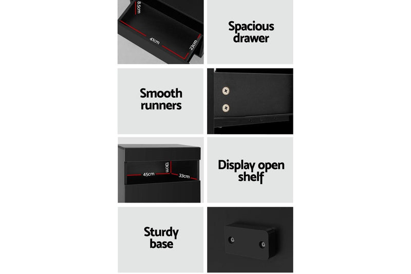 Artiss Bedside Table LED - HERES Black