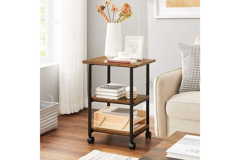 Adjustable Rustic Brown and Black 3-Tier Machine Cart with Wheels - OPS003B01