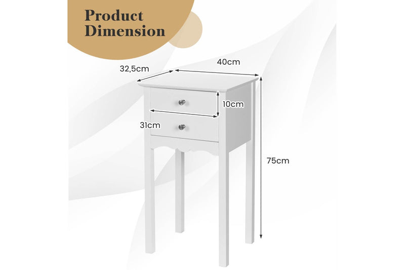 Giantex Side Table Nightstand Home Office End Table w/2 Drawers Accent Table BedsidStorage Table White