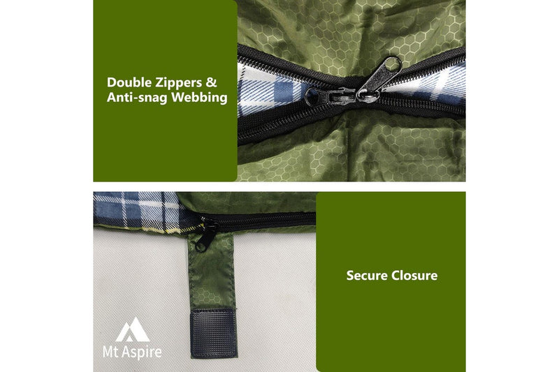 Mt Aspire Sleeping Bag Double Camping Hiking Winter Thermal -10C Army Green