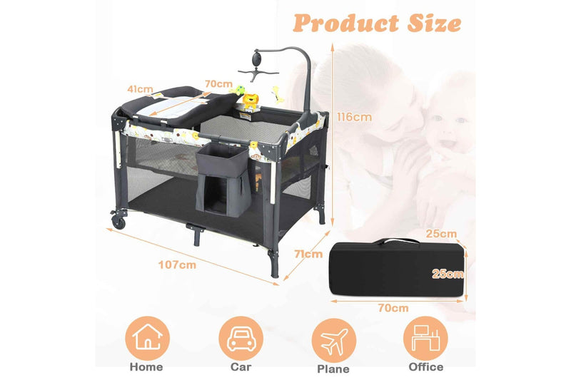 Costway 4-IN-1 Portable Travel Cot Portacot kid Co Sleeper Bedside Bassinet Playpen Cradle Adjustable Height w/Mattress &Toy Rack
