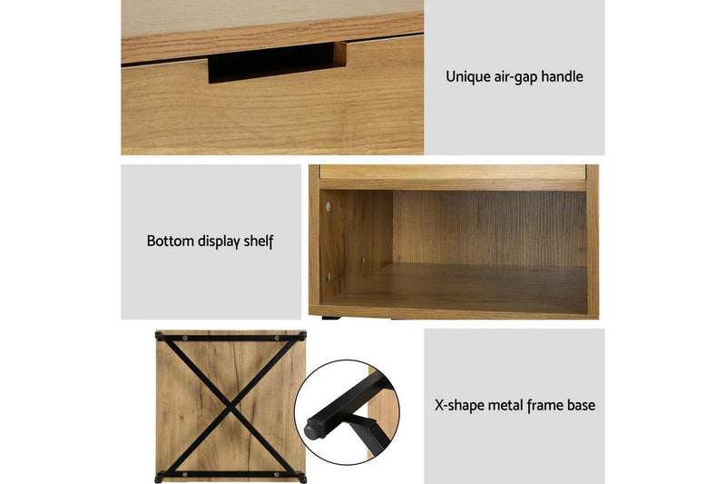 Artiss Bedside Table Drawers Shelf Side Nightstand Storage Bedroom Rust Oak