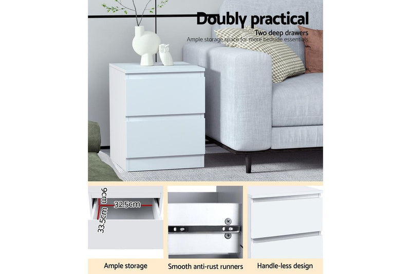 Artiss Bedside Table 2 Drawers - PEPE White